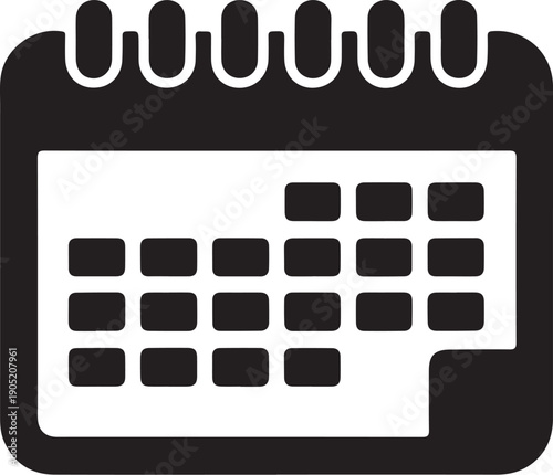 Black and white calendar with spiral binding squares