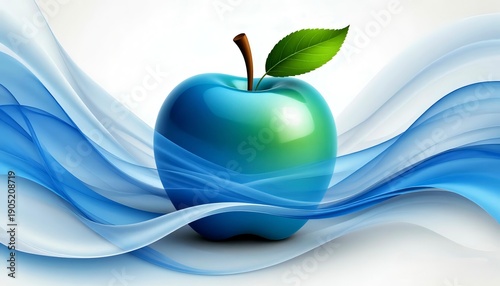 a blue green apple in blue waves