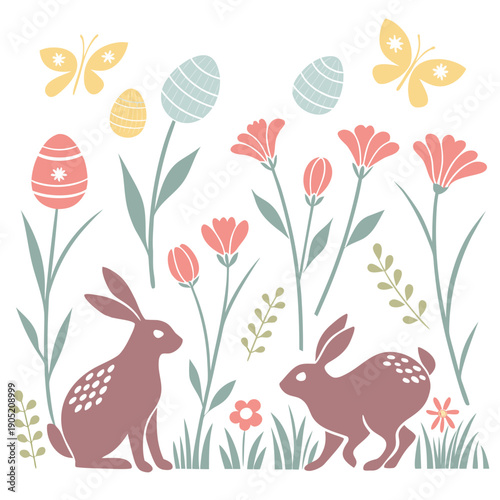 Watercolor Style Easter Pattern: Artistic flat vector with a soft, blended effect, ideal for unique holiday and spring designs.