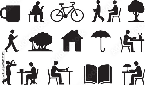 Black and white of daily activities and coffee mug