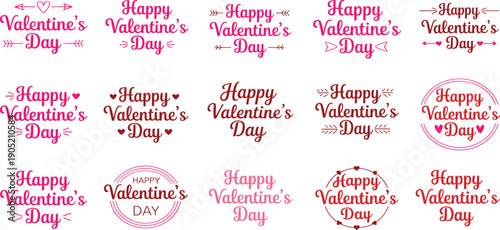 Valentine’s Day typography set, romantic text designs, love celebration lettering, festive greeting collection, decorative heart elements, holiday message art, pink style