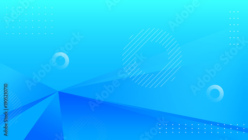 ブルーグラデーションの抽象幾何学背景、円形とドットが配置されたクリーンでモダンなデザイン