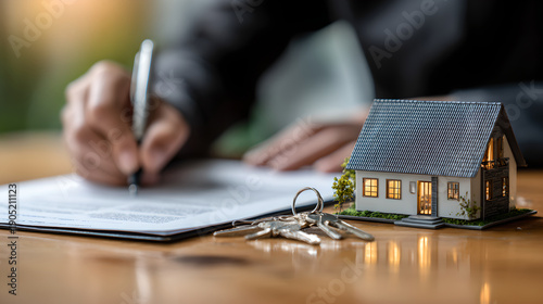 Close up of a person signing a real estate property sale contract