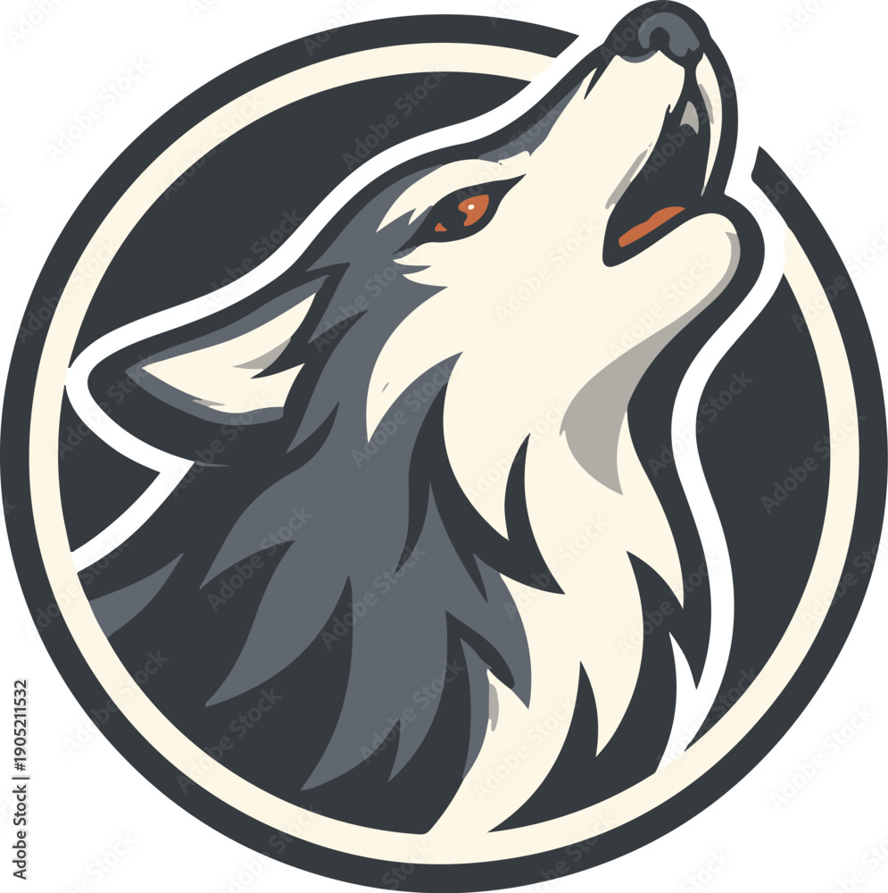 Fototapeta premium Howling Wolf Mascot Logo Illustration, Vector Wolf Head Profile in Circular Frame