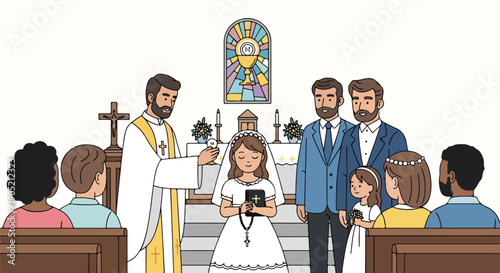 Illustration of a religious ceremony with people in a church setting