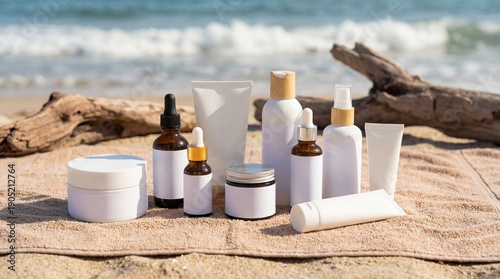 Cosmetics template shot on the beach
