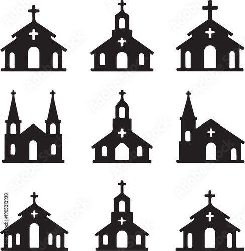 Christian church building silhouette collection,Church Building Silhouette Icons