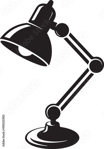 Black desk lamp with adjustable arm and round base