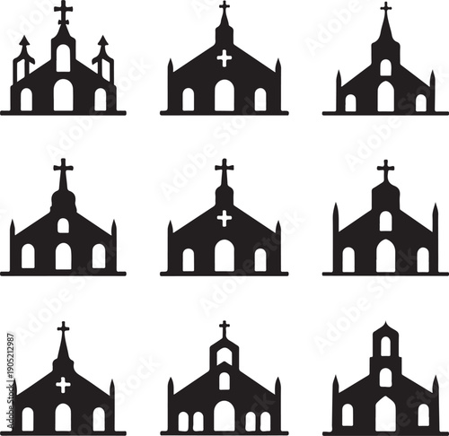Christian church building silhouette collection,Church Building Silhouette Icons