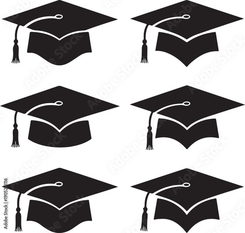 Graduation cap icon silhouette black vector academic symbol set 
