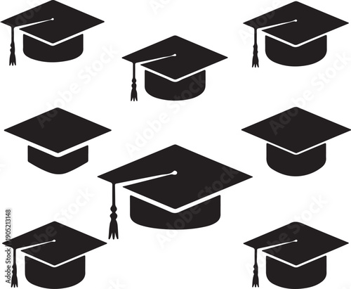 Graduation cap icon silhouette black vector academic symbol set 
