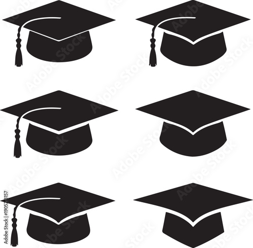 Graduation cap icon silhouette black vector academic symbol set 
