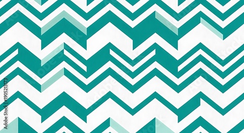 Geometric background features an intricate repeating pattern of sharp zigzag lines in teal and white