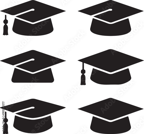 Graduation cap icon silhouette black vector academic symbol set 
