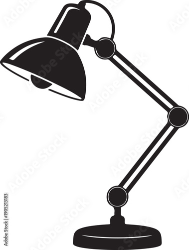 Black desk lamp with adjustable arm and round base