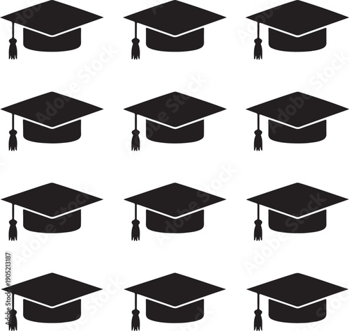 Graduation cap icon silhouette black vector academic symbol set 
