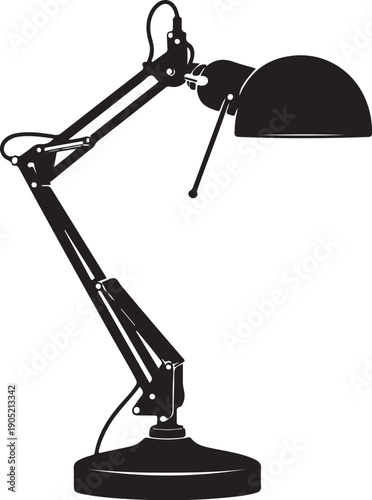 Black desk lamp with adjustable arm and round shade