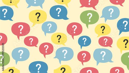 Colorful Speech Bubbles with Question Marks Pattern Background for Inquiry and Confusion Concepts