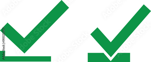 Two green check marks with boxes indicating completion or selection options