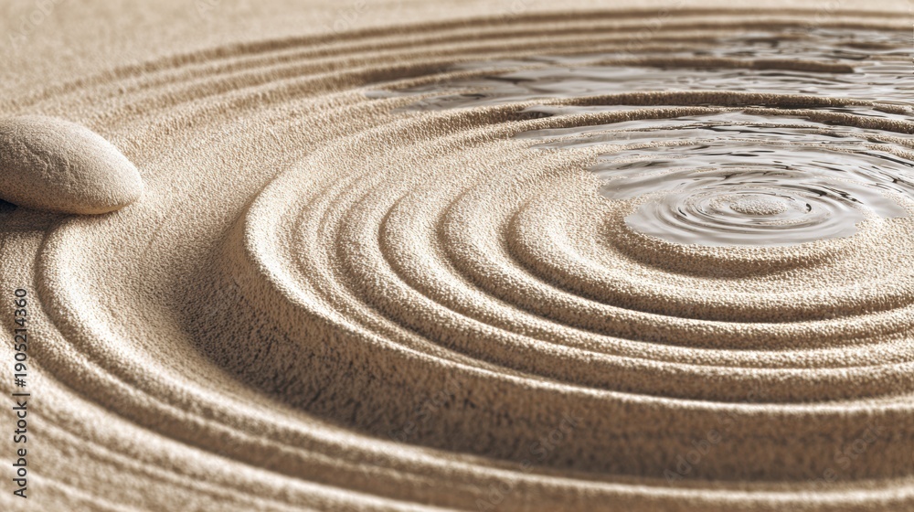 Naklejka premium Concentric Circles Create Data Ripples on a Matte Beige Digital Surface Resembling Water Movements in a Simple Geometric Formation