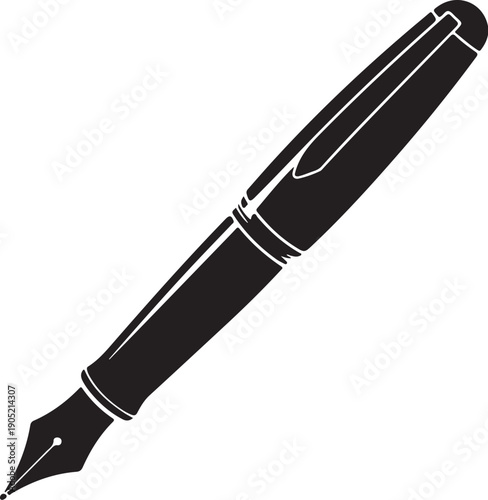 Black fountain pen with white outline on white background