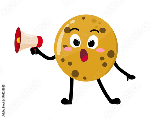 Cute Hand Drawn Choco Chips Cookie Speaking Using Megaphone Bravely