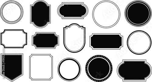 Collection of various black and white decorative shapes and outlines suitable for labeling.