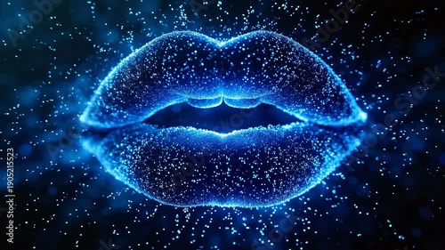 Blue glowing lips with sparkling particles