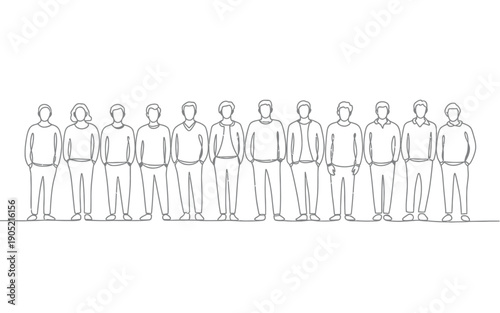 Group of men, minimalist single line drawing