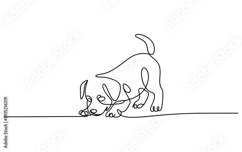 Curious Puppy Continuous Line Drawing Sniffing Ground