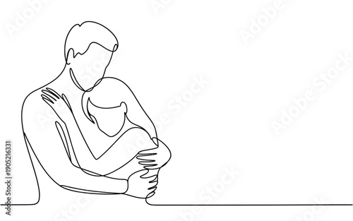Romantic Couple Embracing Continuous Line Art Illustration