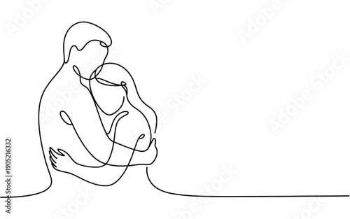 Affectionate Couple Continuous Line Drawing Hugging