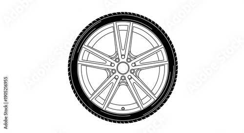 Automotive wheel with alloy rim and tire for vehicle transport.