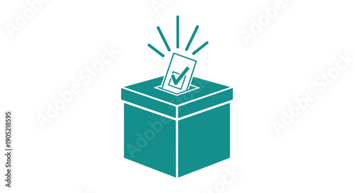 Simple teal icon illustrating the democratic process of casting a verified ballot into a secure box