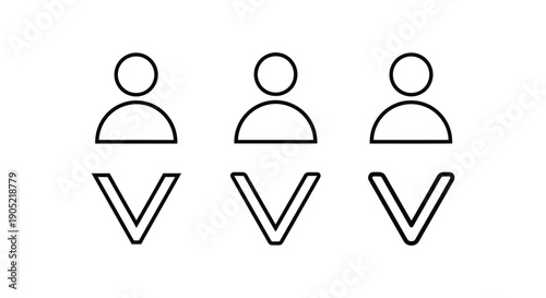 Three simple line icons depicting people icons with downward-pointing chevrons for navigation or selection