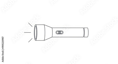Simple Line Drawing of a Flashlight with Light Rays