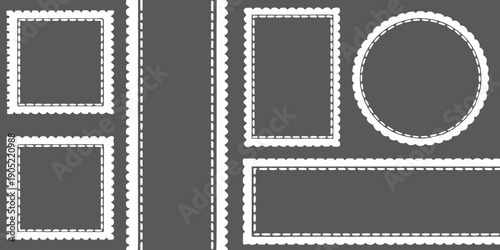 Geometric shapes in black and white rectangles and a circle