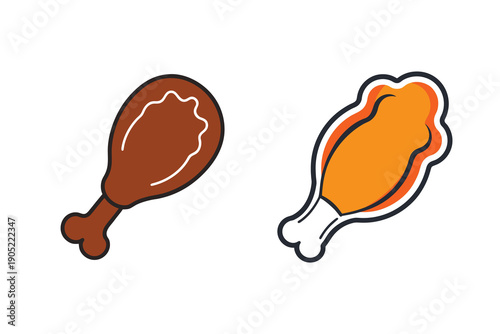 Two simple cartoon illustrations of a chicken drumstick, Fast Food Design