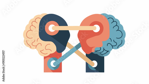 Illustration of two stylized brains connected by a network of lines
