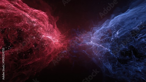 Clashing Waves of Red and Blue Light Meet in Center of a Brain-Shaped Nebula, Representing Internal Struggle and Conflict in the Cosmos