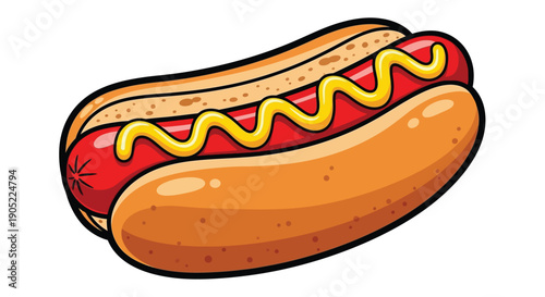 Cartoon hot dog with ketchup and mustard