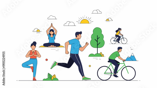 Illustration showing various outdoor activities for health and wellness