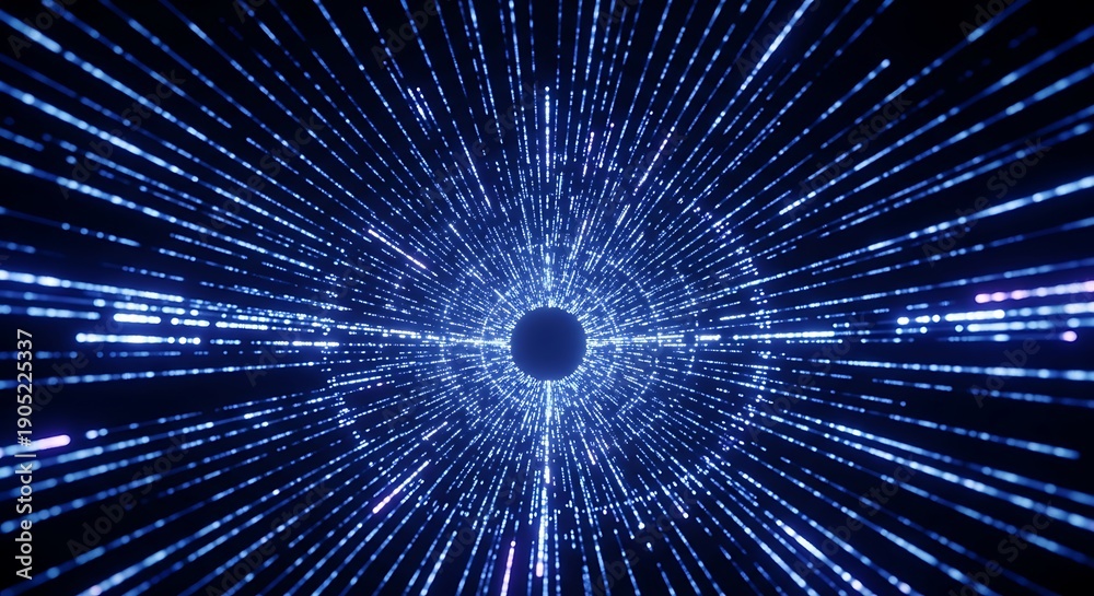 Obraz premium Glowing blue light tunnel, abstract speed and data transfer effect.