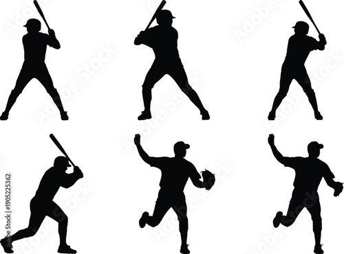 Baseball player silhouettes in various batting stances