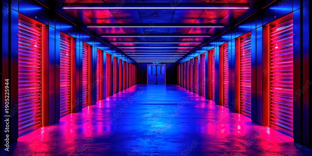 Fototapeta premium High-Tech Server Room with Vibrant Neon Lighting