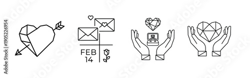 Valentine's Day romantic celebration set with heart gifts love wedding and engagement icons