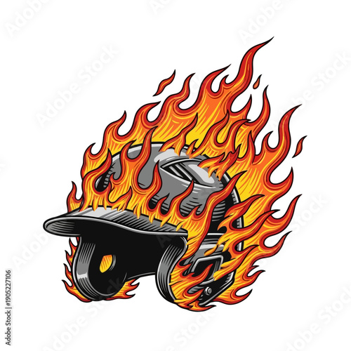 Flaming Baseball Helmet Vector for Sports Logo, T-Shirt, Sticker