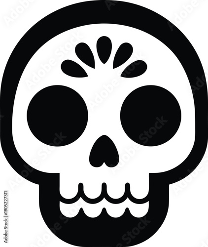 Minimalist black and white sugar skull icon for Day of the Dead dia de los muertos