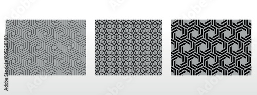 Geometric set of seamless black and gray patterns. Simple vector graphics