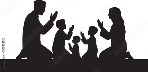 Family silhouette praying together in minimalist style